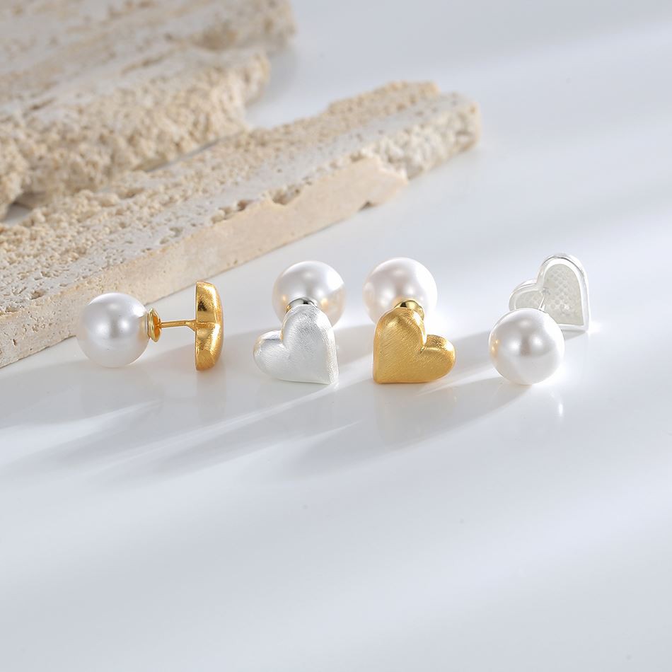 Pearl And Heart Earring Studs